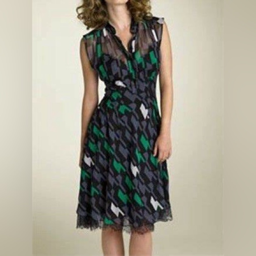 DVF Diane Von Furstenberg Houndstooth Silk A-line Dress